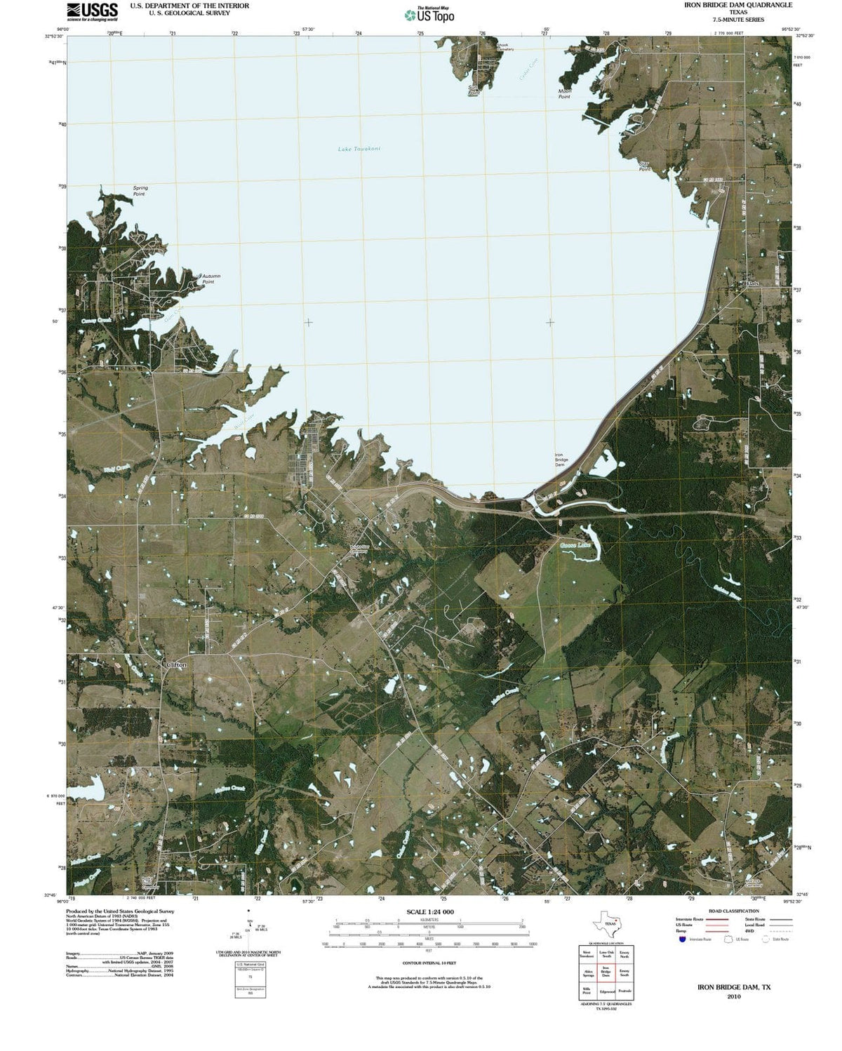 2010 Iron Bridge Dam, TX - Texas - USGS Topographic Map