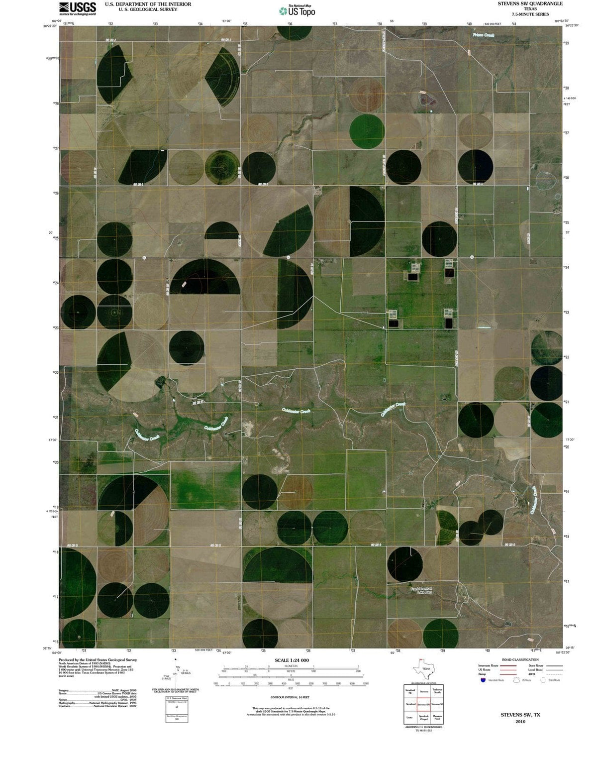 2010 Stevens, TX - Texas - USGS Topographic Map