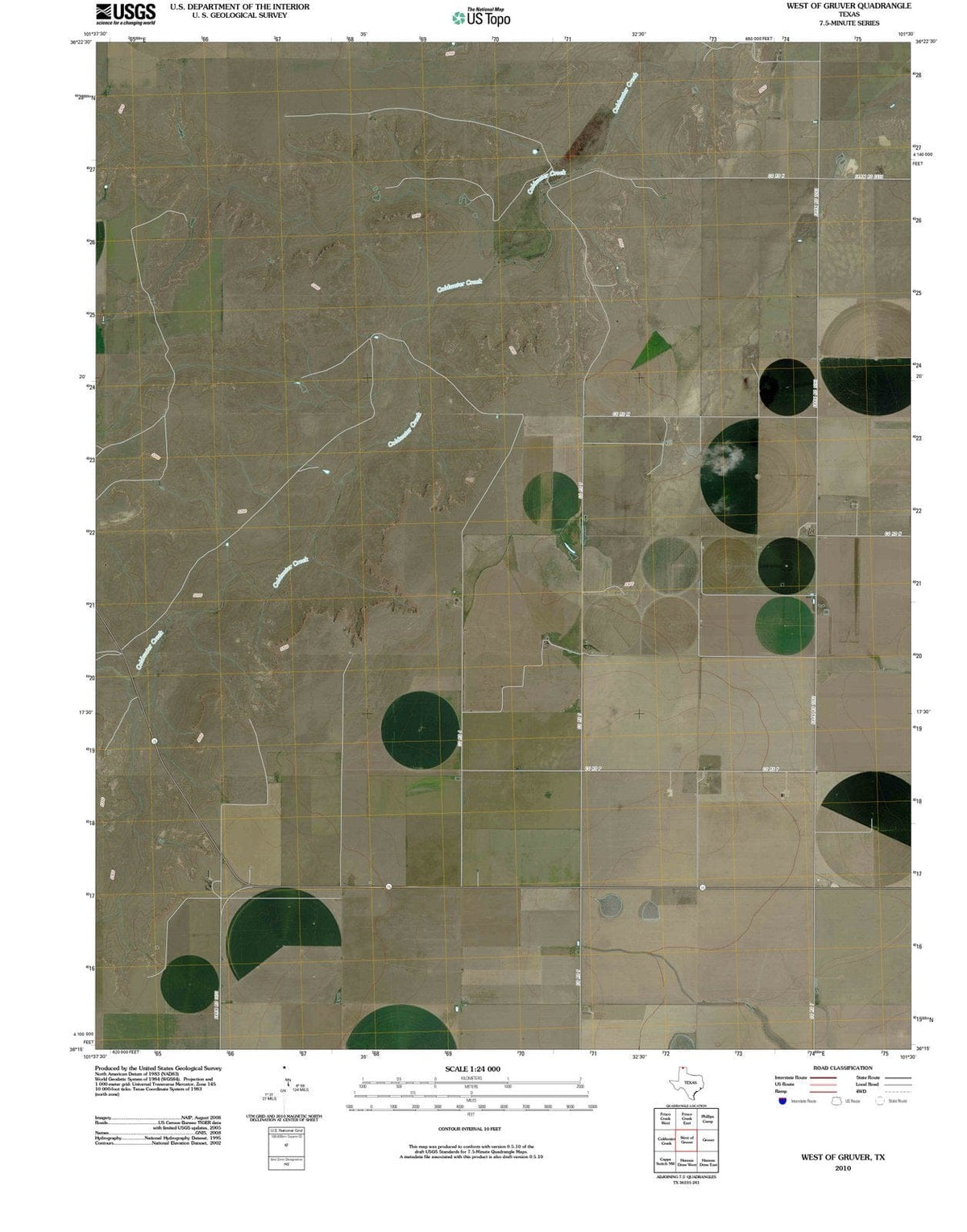 2010 West of Gruver, TX - Texas - USGS Topographic Map