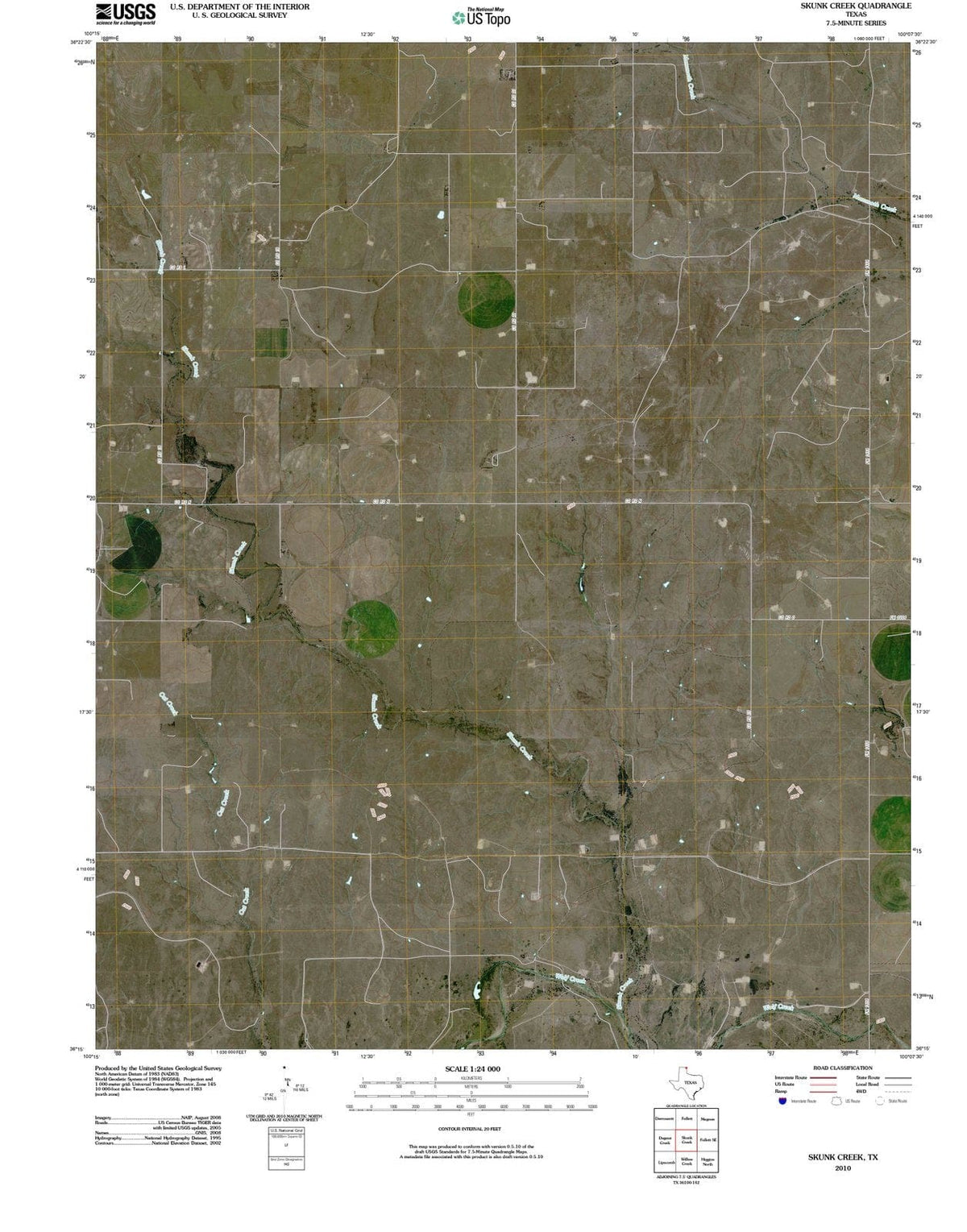 2010 Skunk Creek, TX - Texas - USGS Topographic Map