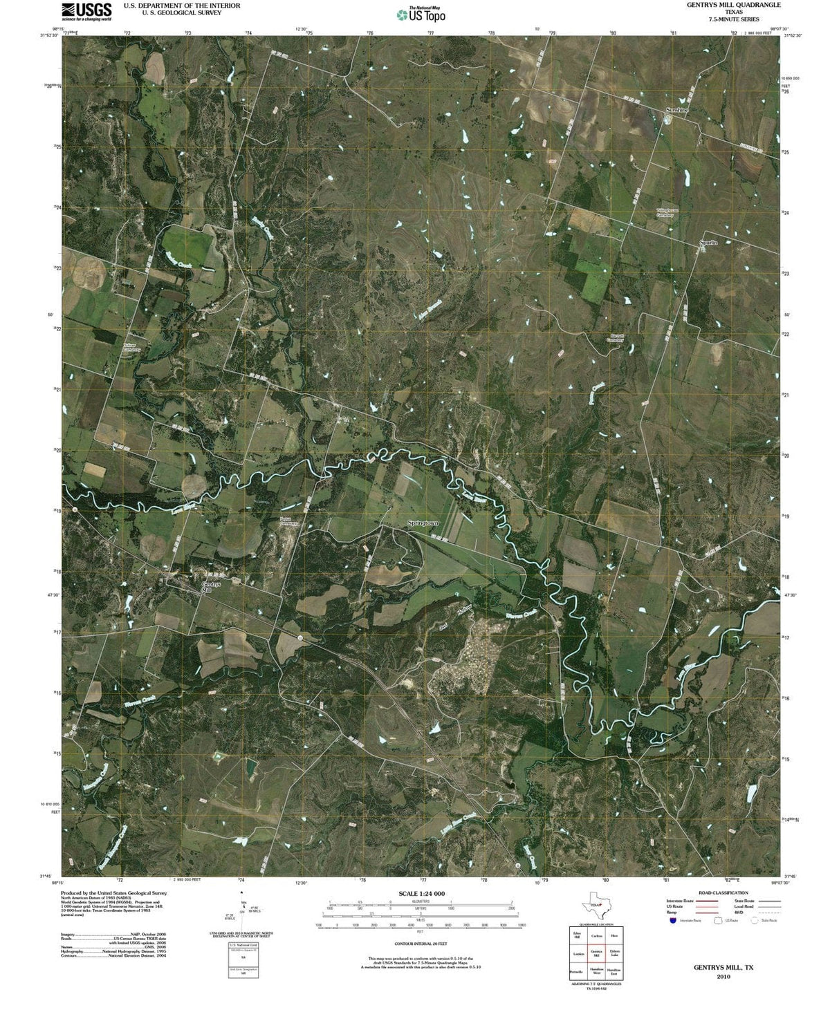 2010 Gentrys Mill, TX - Texas - USGS Topographic Map