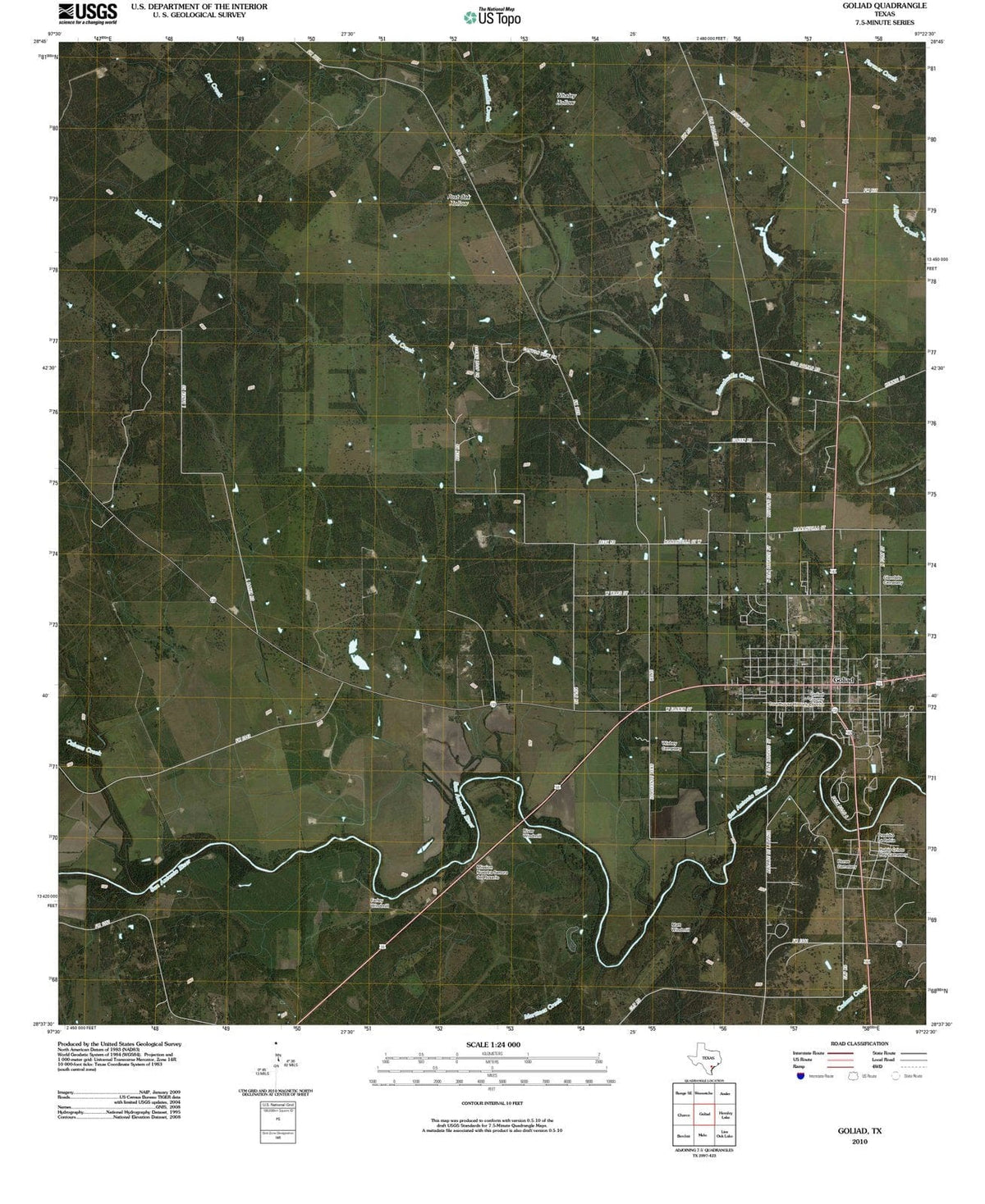 2010 Goliad, TX - Texas - USGS Topographic Map