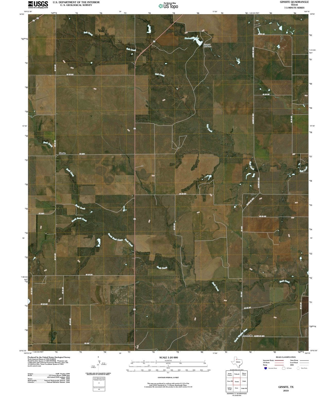 2010 Ginsite, TX - Texas - USGS Topographic Map