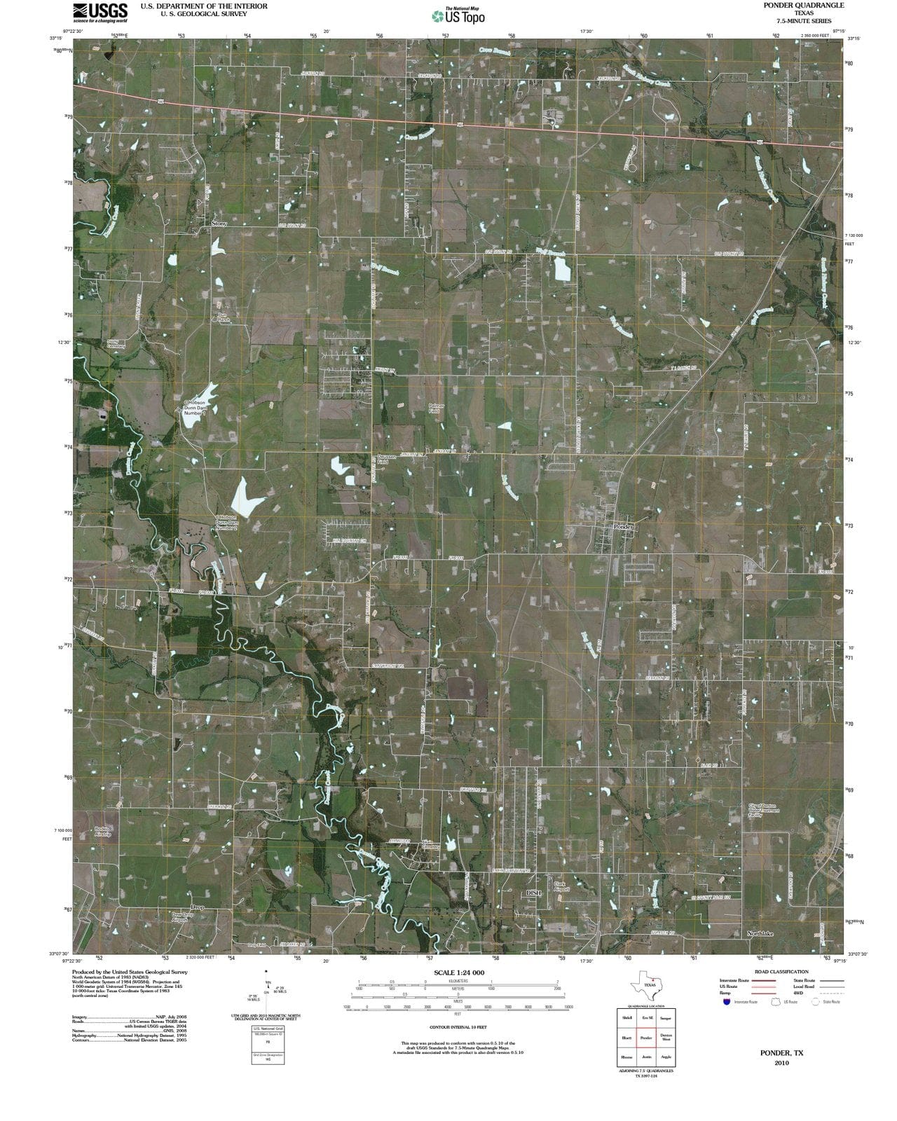 2010 Ponder, TX - Texas - USGS Topographic Map