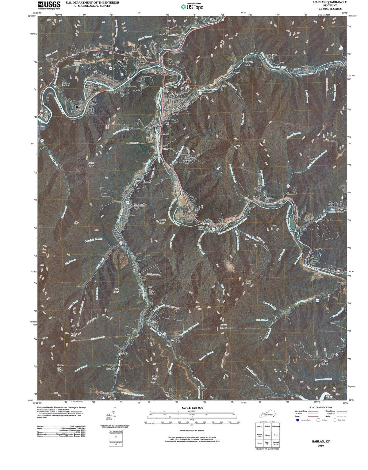 2010 Harlan, KY - Kentucky - USGS Topographic Map