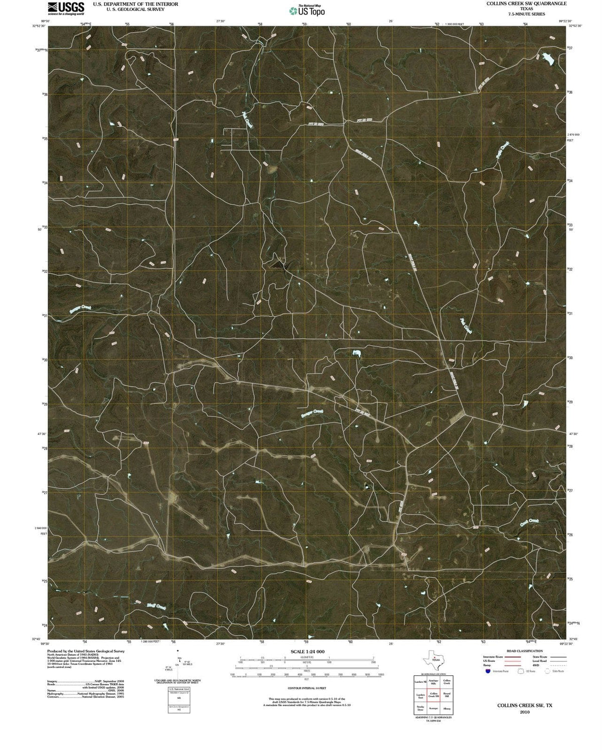 2010 Collins Creek, TX - Texas - USGS Topographic Map