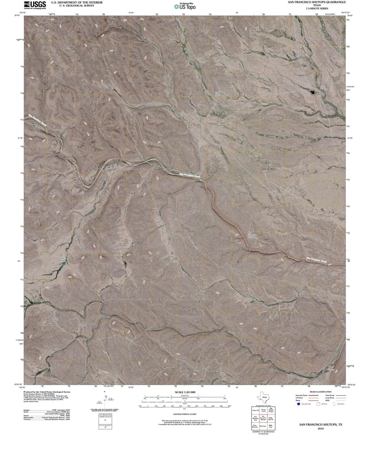 2010 San Francisco Shutups, TX - Texas - USGS Topographic Map