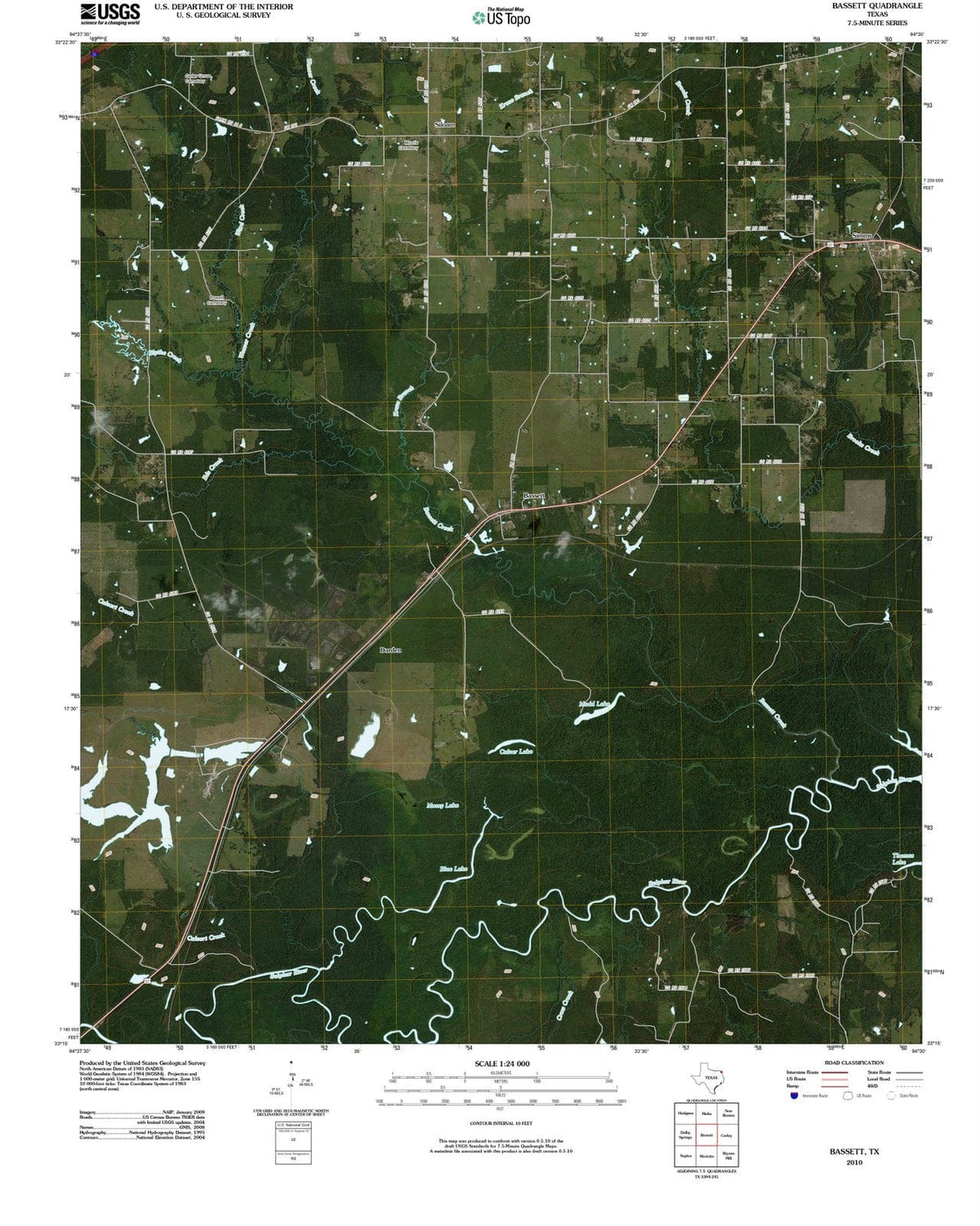 2010 Bassett, TX - Texas - USGS Topographic Map