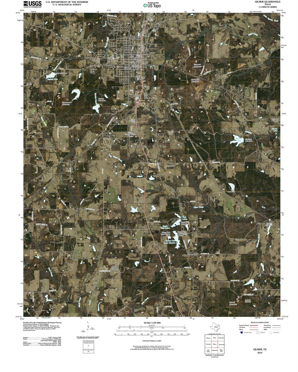 2010 Gilmer, TX - Texas - USGS Topographic Map