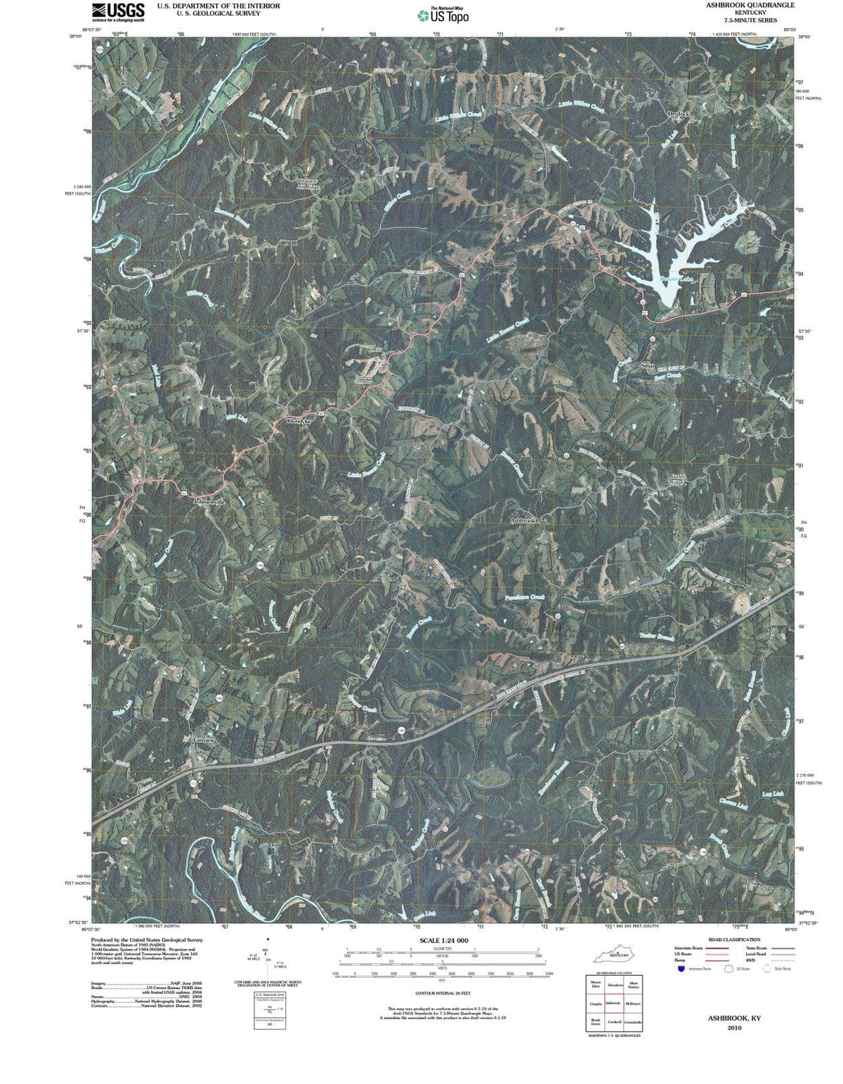 2010 Ashbrook, KY - Kentucky - USGS Topographic Map