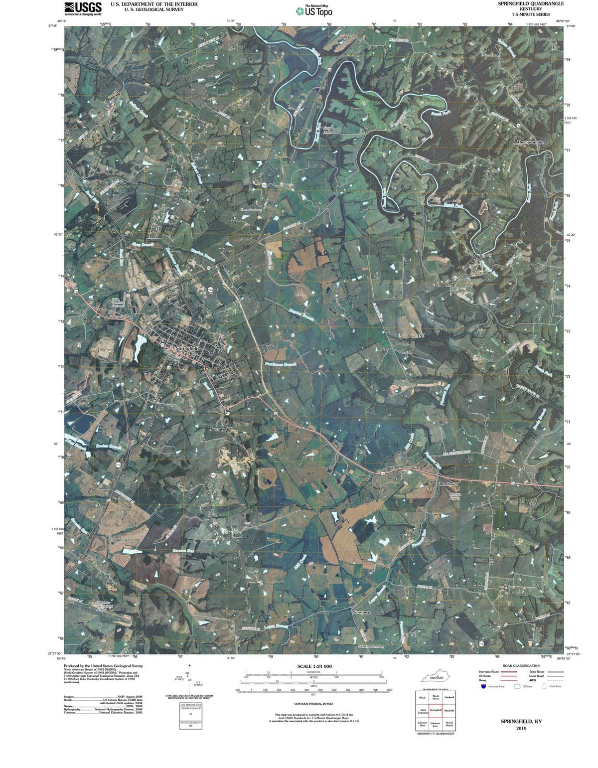 2010 Springfield, KY - Kentucky - USGS Topographic Map