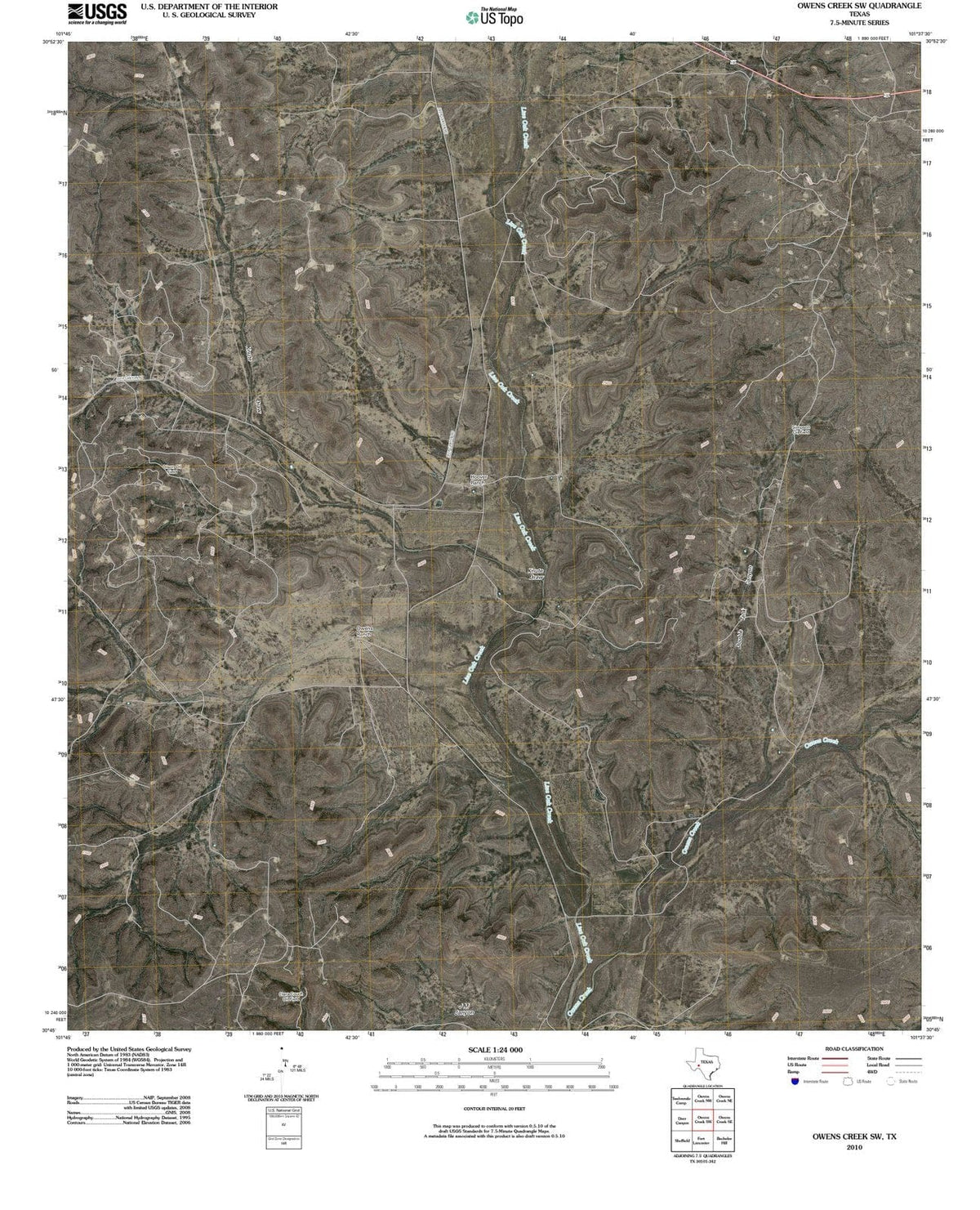 2010 Owens Creek, TX - Texas - USGS Topographic Map