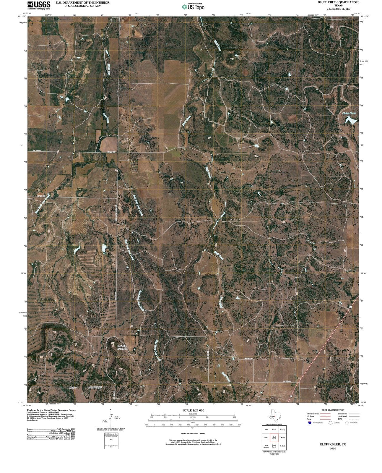 2010 Bluff Creek, TX - Texas - USGS Topographic Map