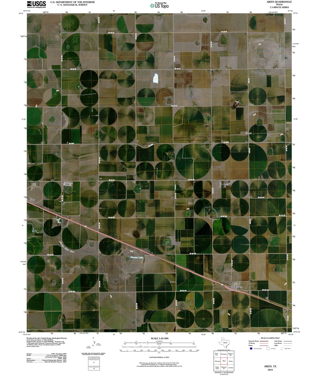 2010 Aiken, TX - Texas - USGS Topographic Map