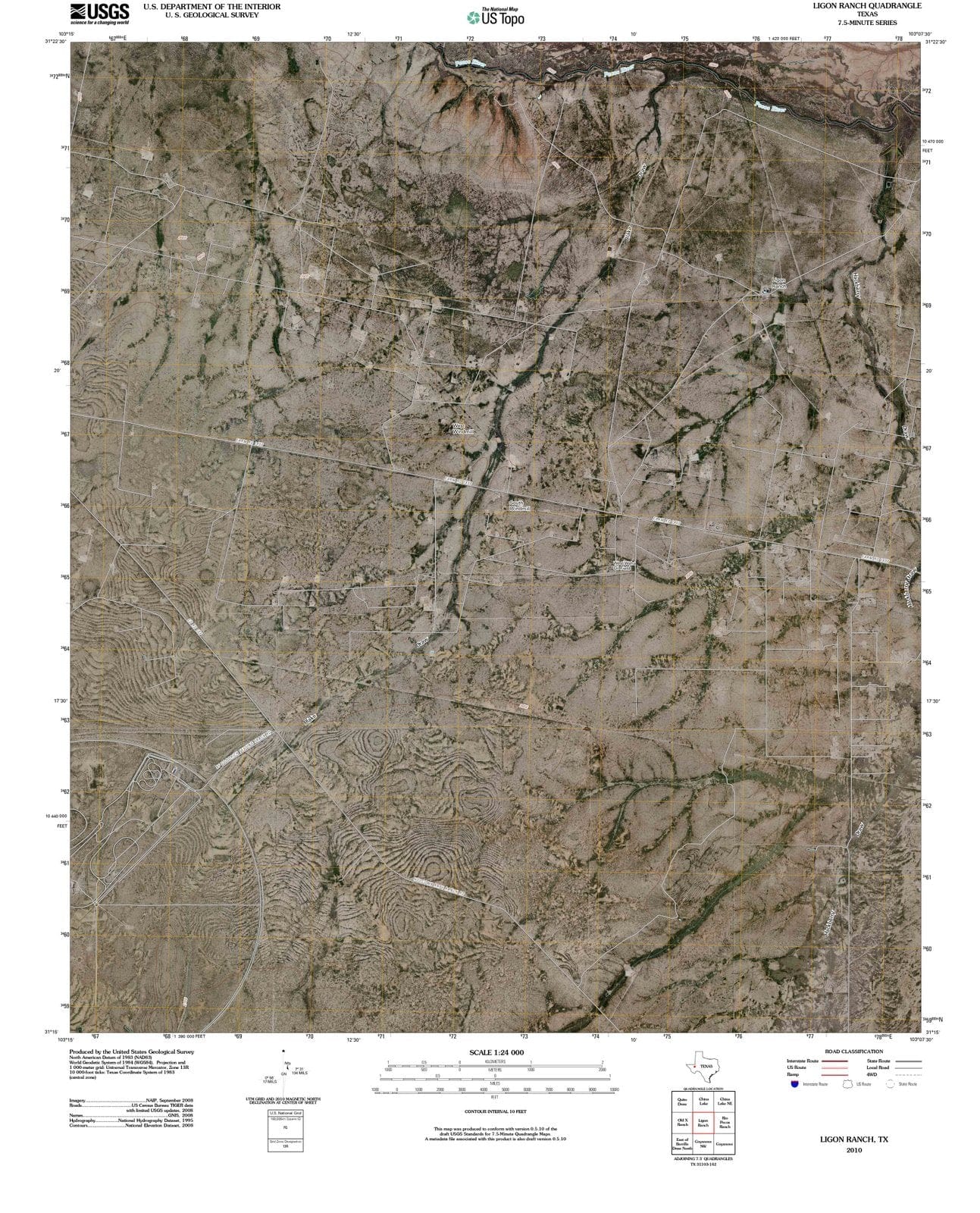 2010 Ligon Ranch, TX - Texas - USGS Topographic Map