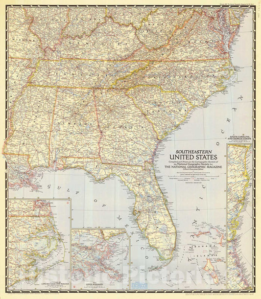 Historic Nautical Map - Southeastern United States, 1947 NOAA National Geographic - Vintage Wall Art