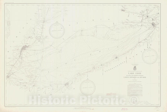 Historic Nautical Map - Lake Erie Including The Waterways Between Lakes Ontario And Huron, 1940 NOAA Chart - Vintage Wall Art