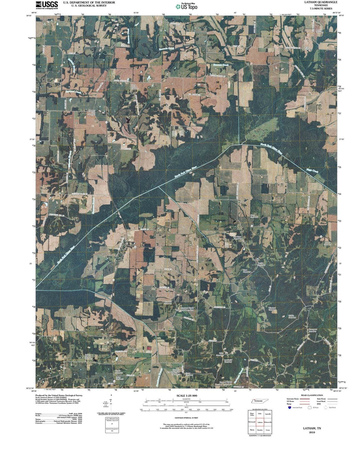 2010 Latham, TN - Tennessee - USGS Topographic Map