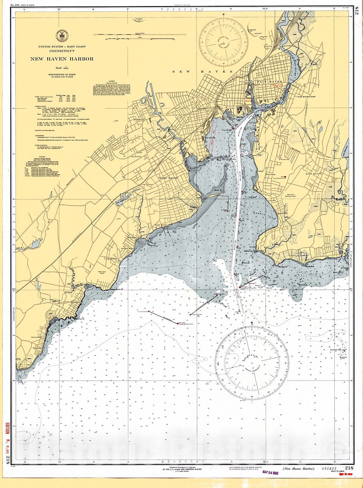 Historic Nautical Map - New Haven Harbor, 1940 NOAA Chart - Vintage Wall Art