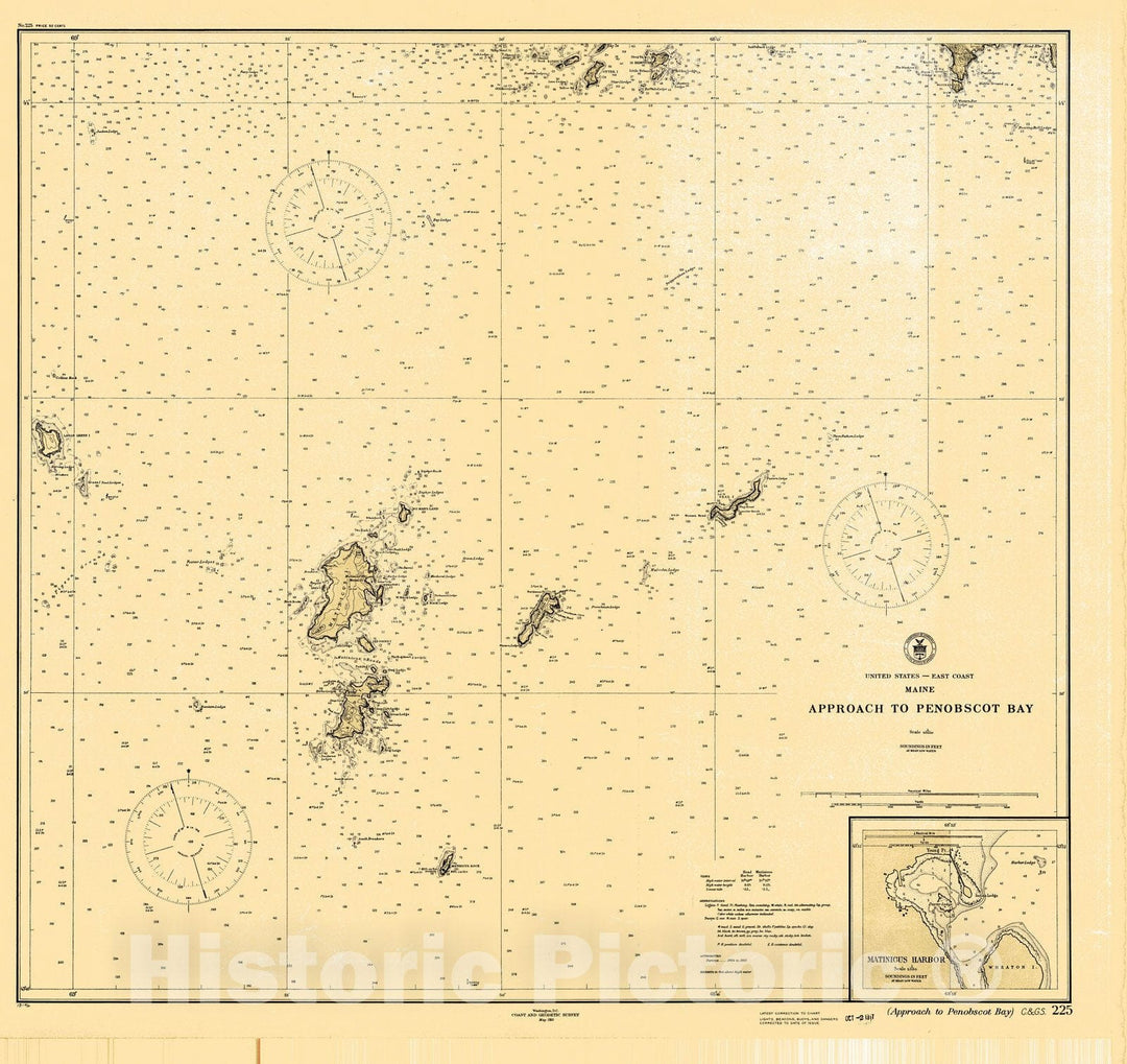 Historic Nautical Map - Approach To Penobscot Bay, 1915 NOAA Chart - Vintage Wall Art