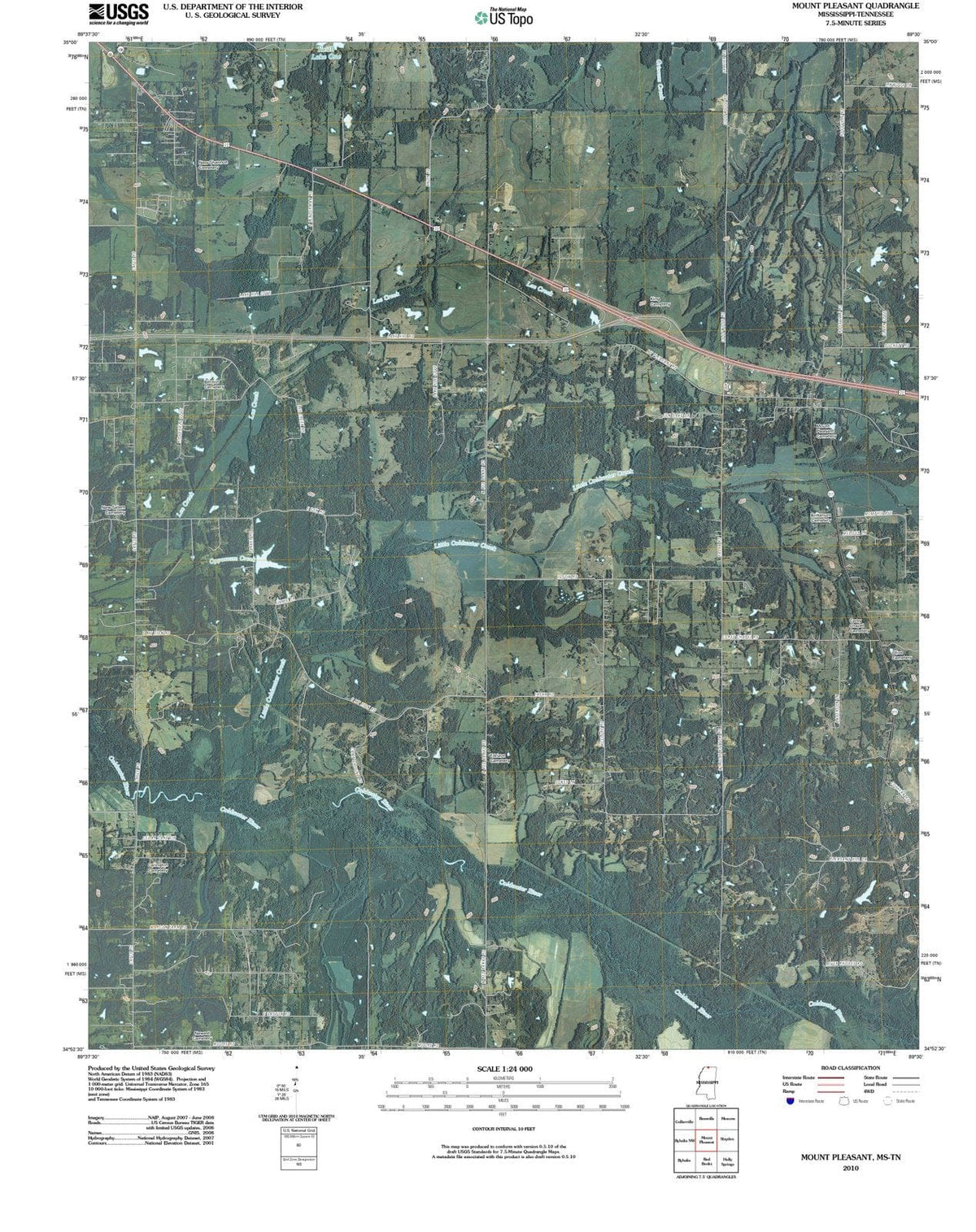 2010 Mount Pleasant, MS - Mississippi - USGS Topographic Map