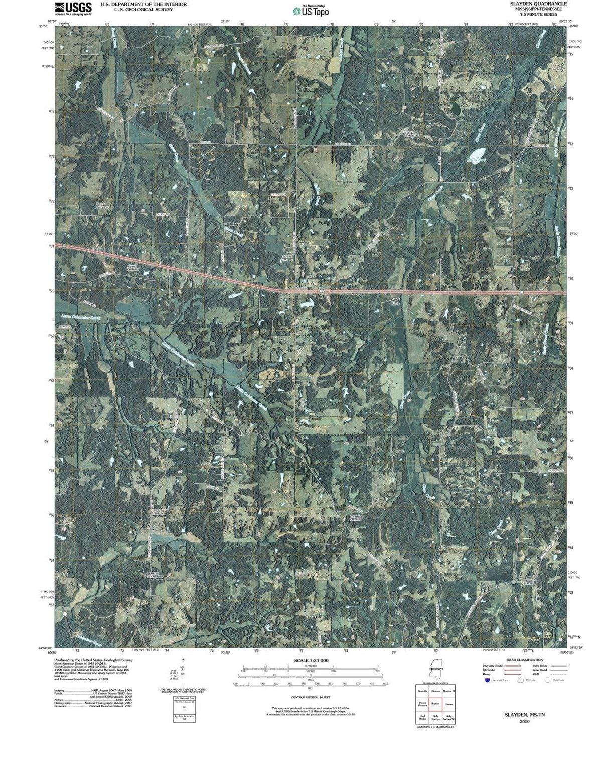 2010 Slayden, MS - Mississippi - USGS Topographic Map