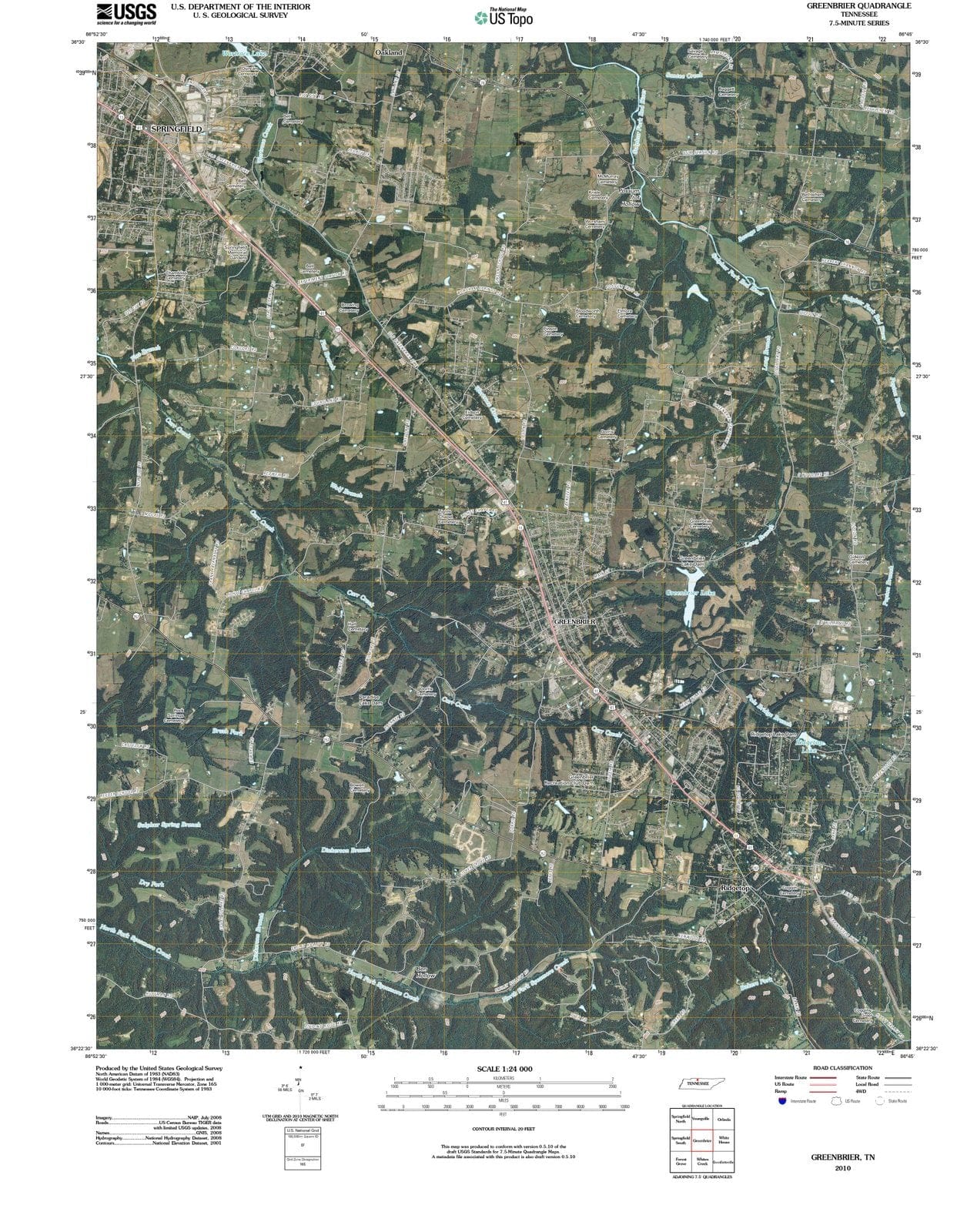 2010 Greenbrier, TN - Tennessee - USGS Topographic Map