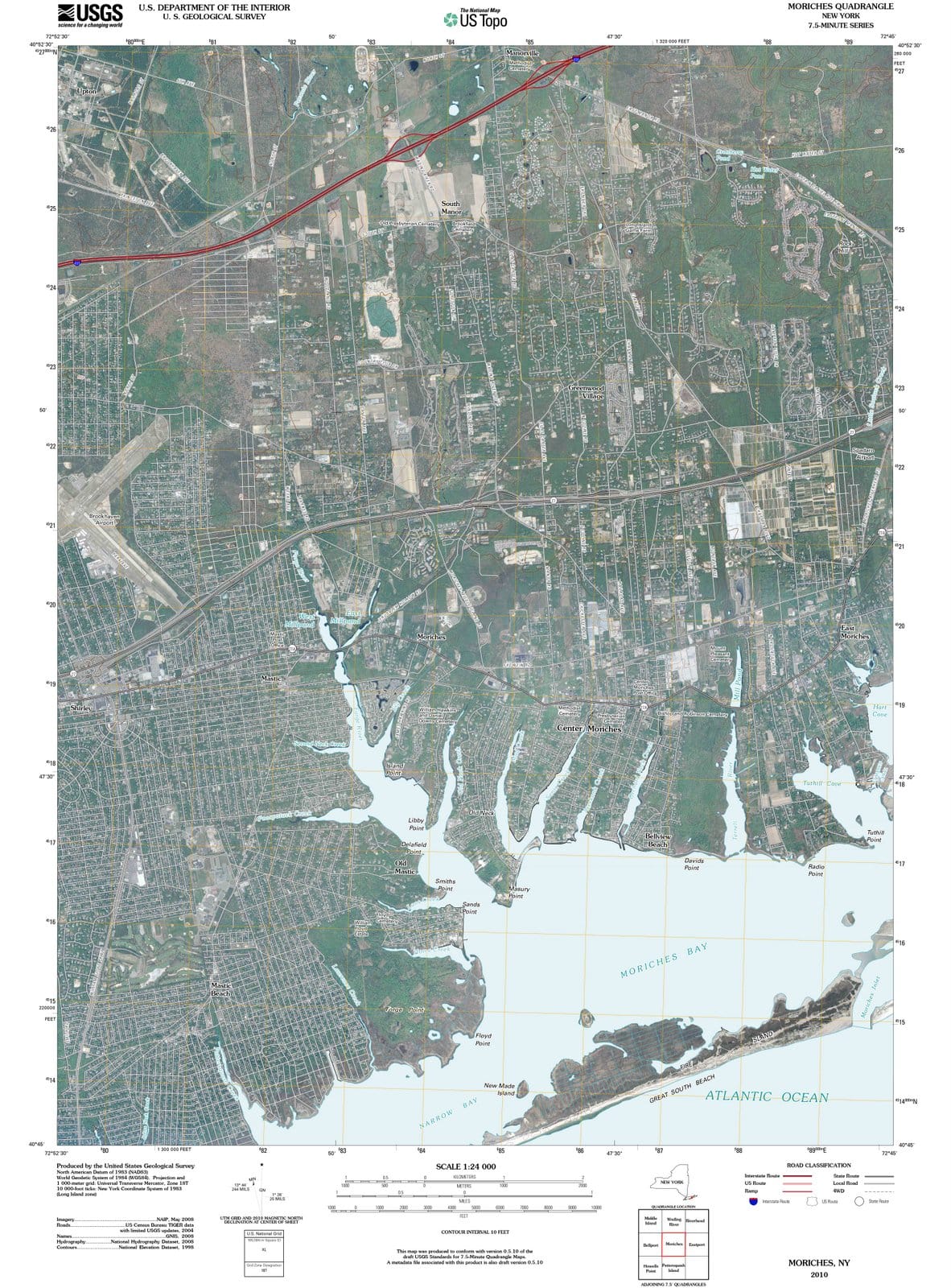 2010 Moriches, NY - New York - USGS Topographic Map