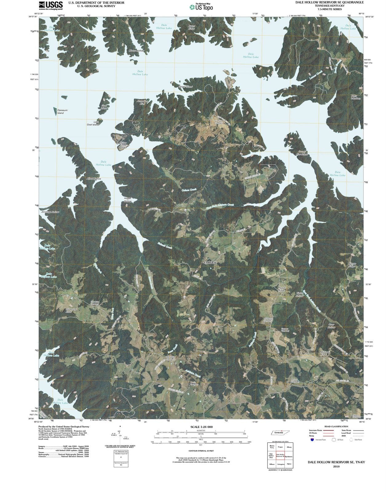 2010 Dale Hollow Reservoir, TN - Tennessee - USGS Topographic Map