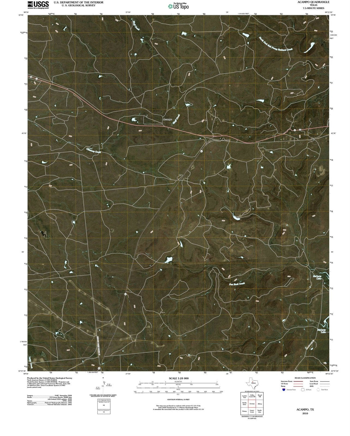 2010 Acampo, TX - Texas - USGS Topographic Map