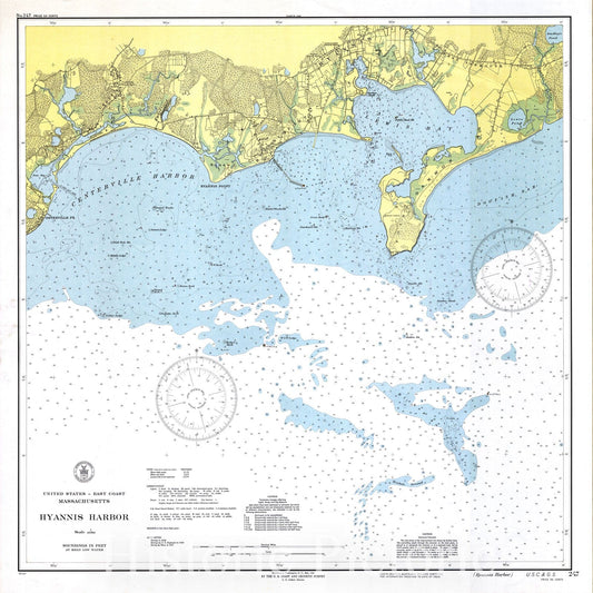 Historic Nautical Map - Hyannis Harbor, 1942 NOAA Chart - Vintage Wall Art