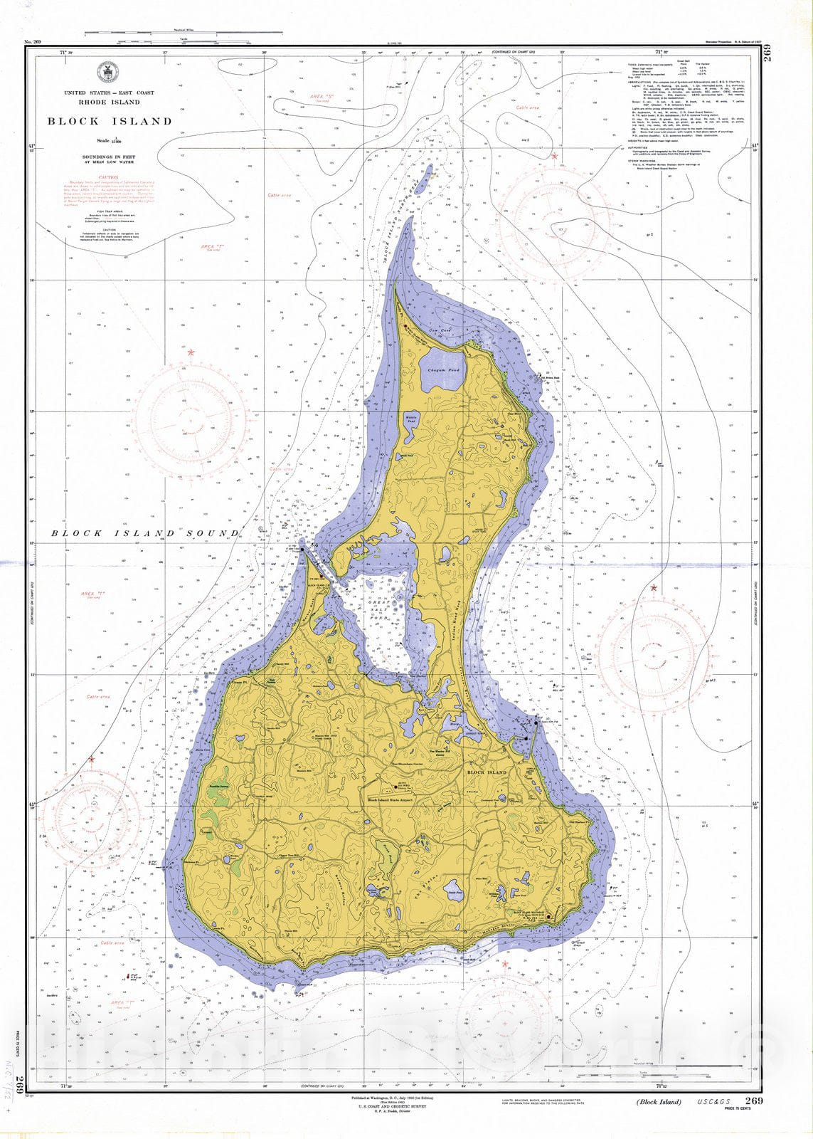 Historic Nautical Map - Block Island, 1952 NOAA Chart - Vintage Wall Art