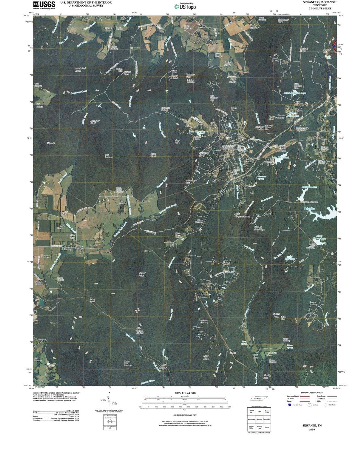 2010 Sewanee, TN - Tennessee - USGS Topographic Map