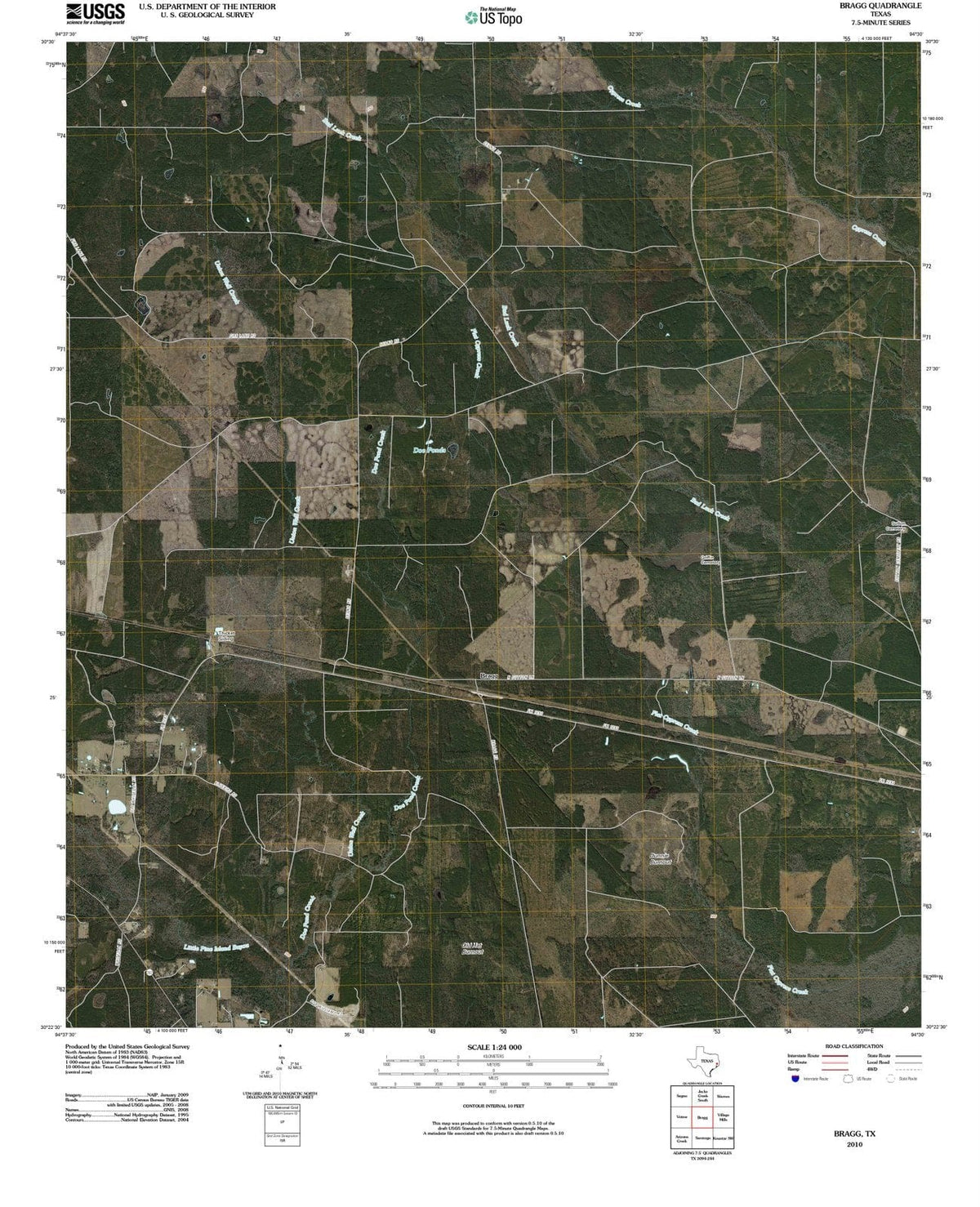 2010 Bragg, TX - Texas - USGS Topographic Map
