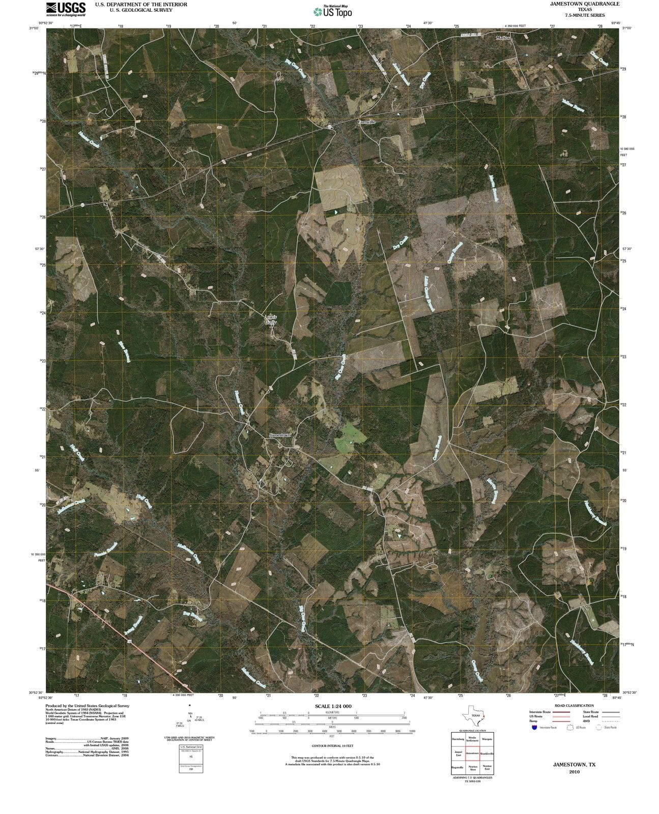 2010 Jamestown, TX - Texas - USGS Topographic Map