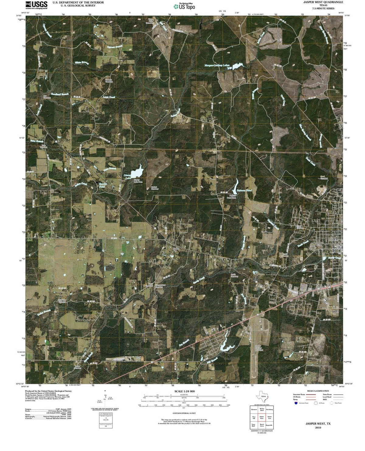 2010 Jasper West, TX - Texas - USGS Topographic Map