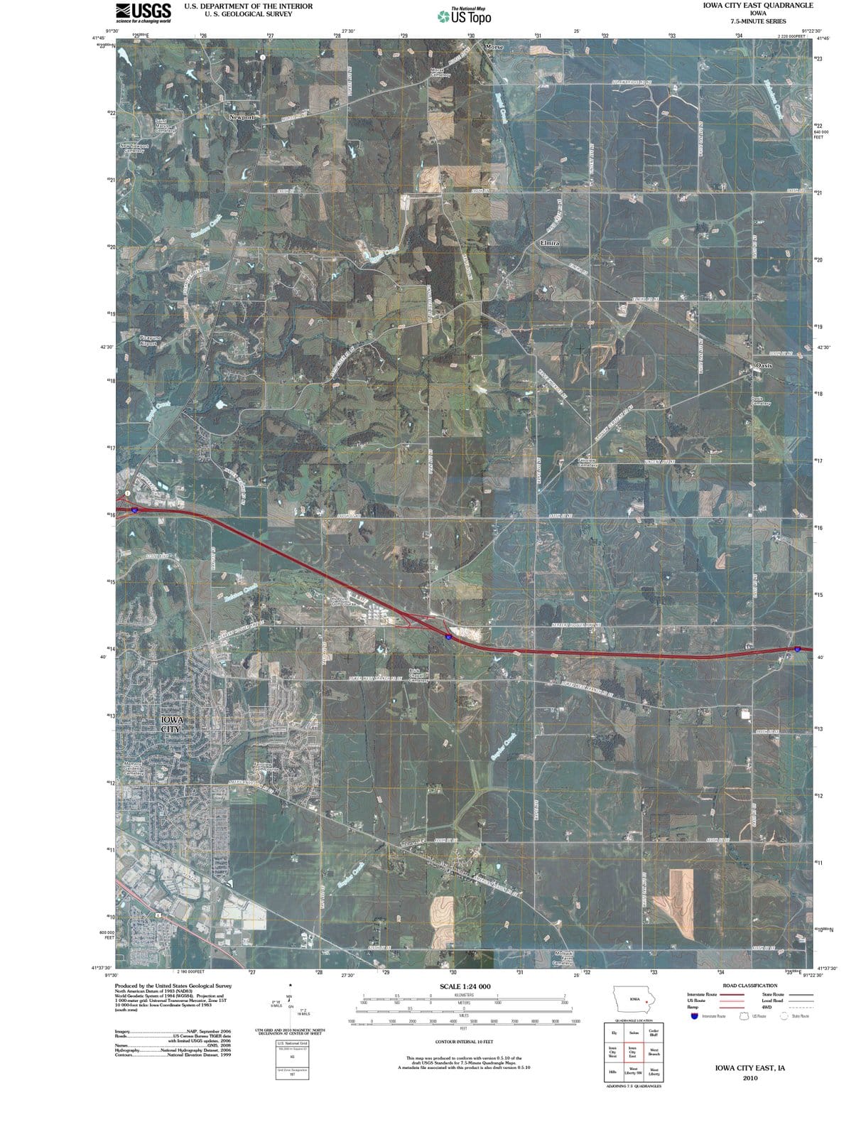 2010 Iowa City East, IA - Iowa - USGS Topographic Map
