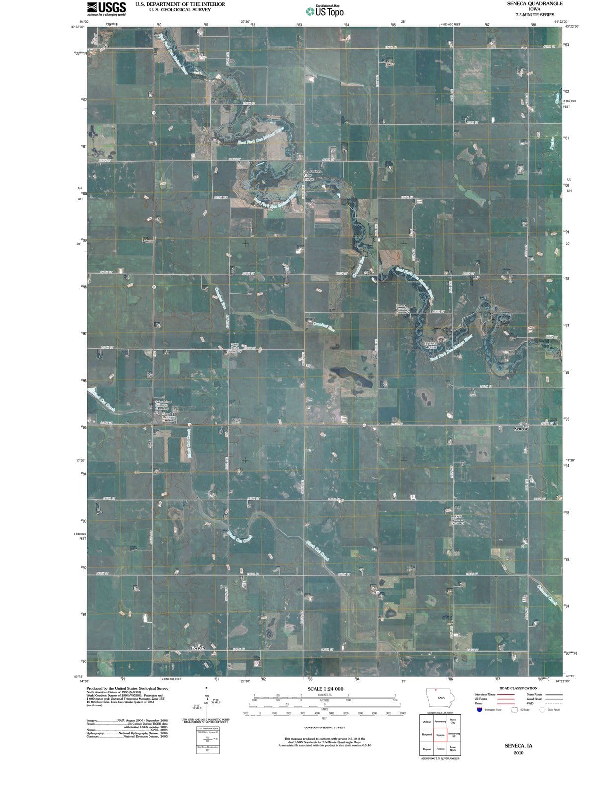 2010 Seneca, IA - Iowa - USGS Topographic Map