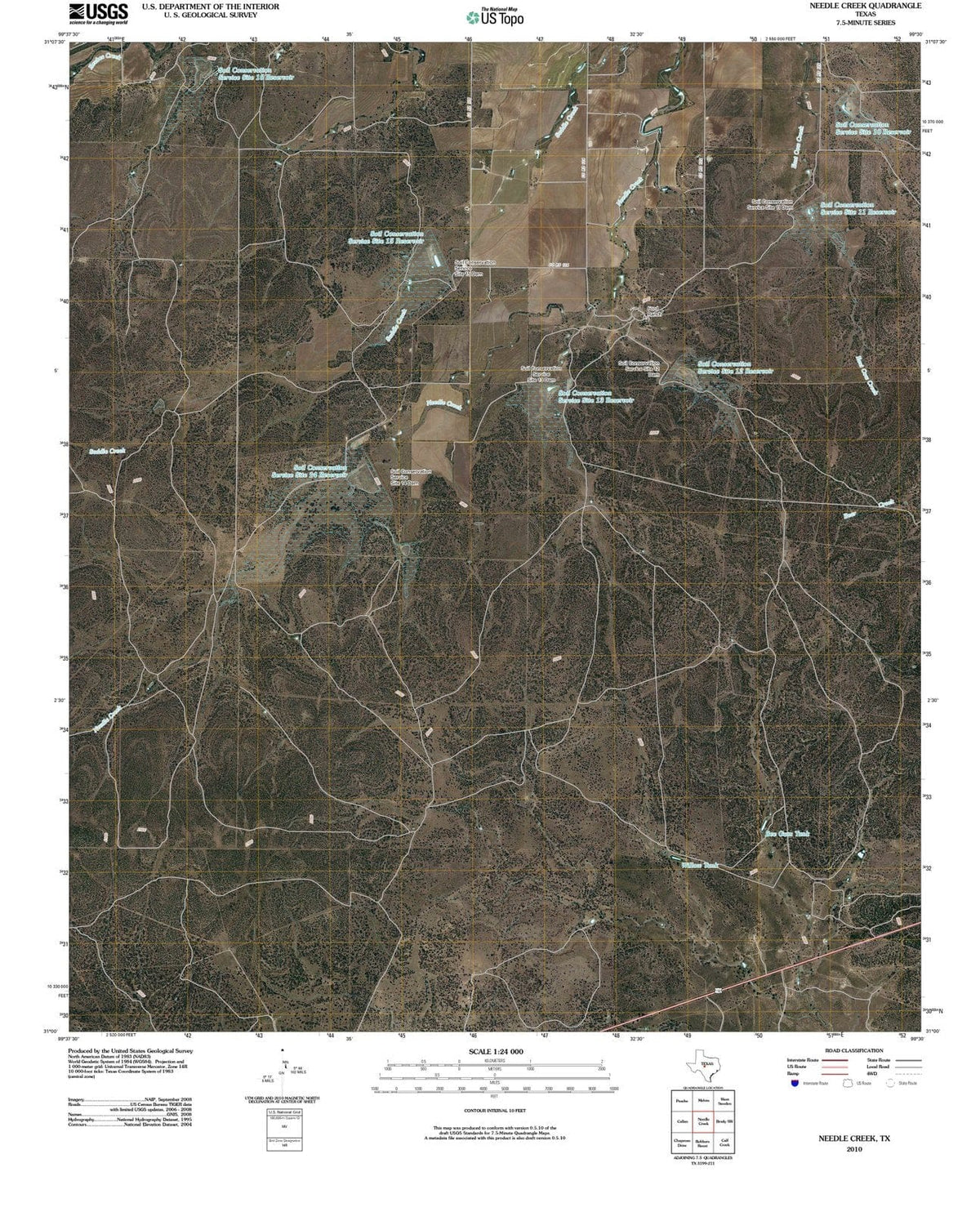 2010 Needle Creek, TX - Texas - USGS Topographic Map