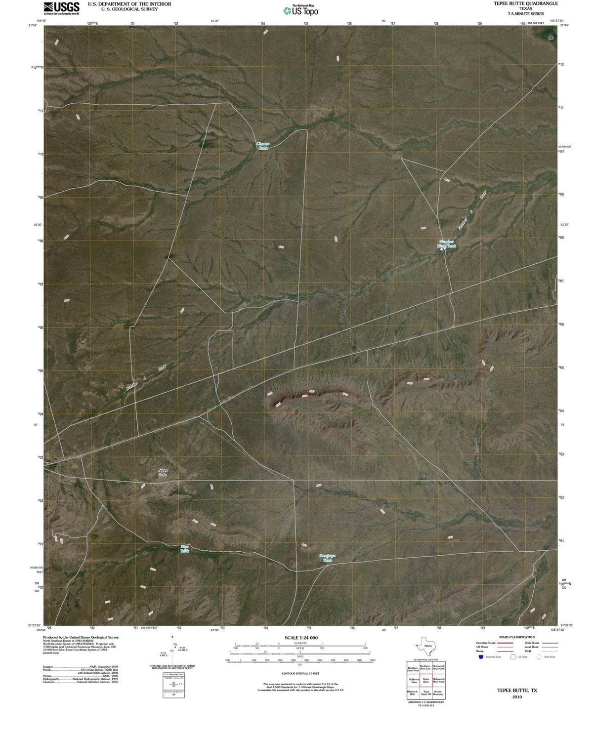 2010 Tepee Butte, TX - Texas - USGS Topographic Map