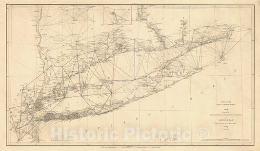 Historic Nautical Map - Triangulation And Geographical Positions From New York City To Point Judith, 1881 NOAA Chart - Vintage Wall Art