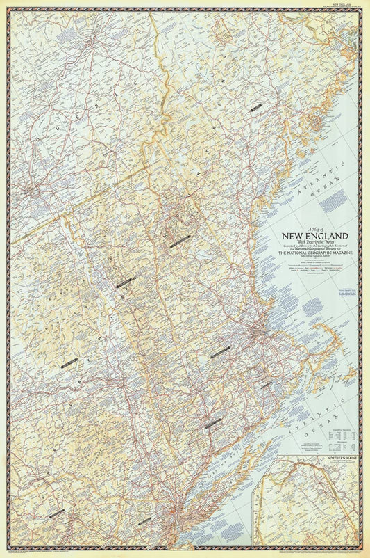 Historic Nautical Map - A Map Of New England With Descriptive Notes, 1955 NOAA Chart - Vintage Wall Art