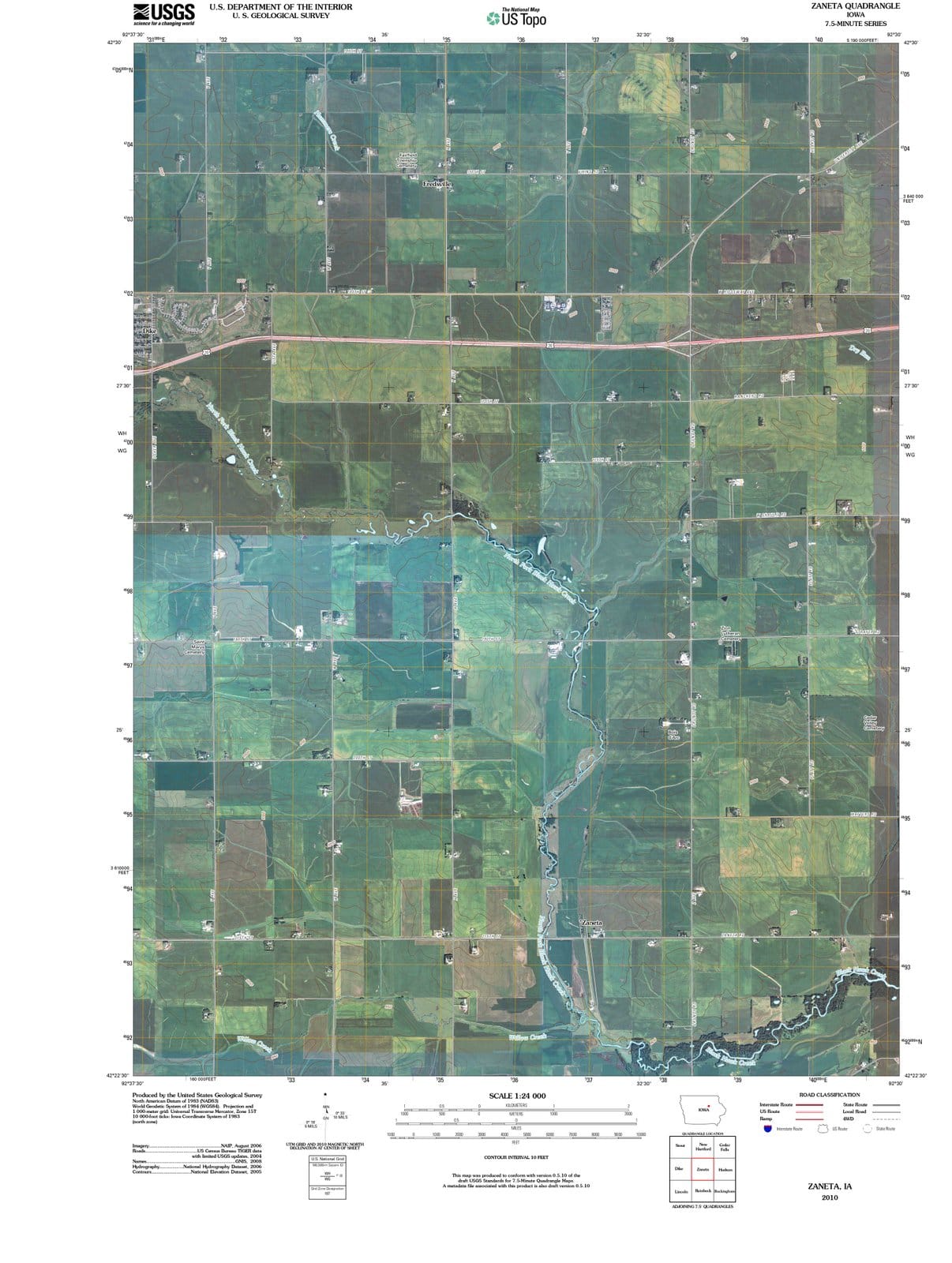 2010 Zaneta, IA - Iowa - USGS Topographic Map