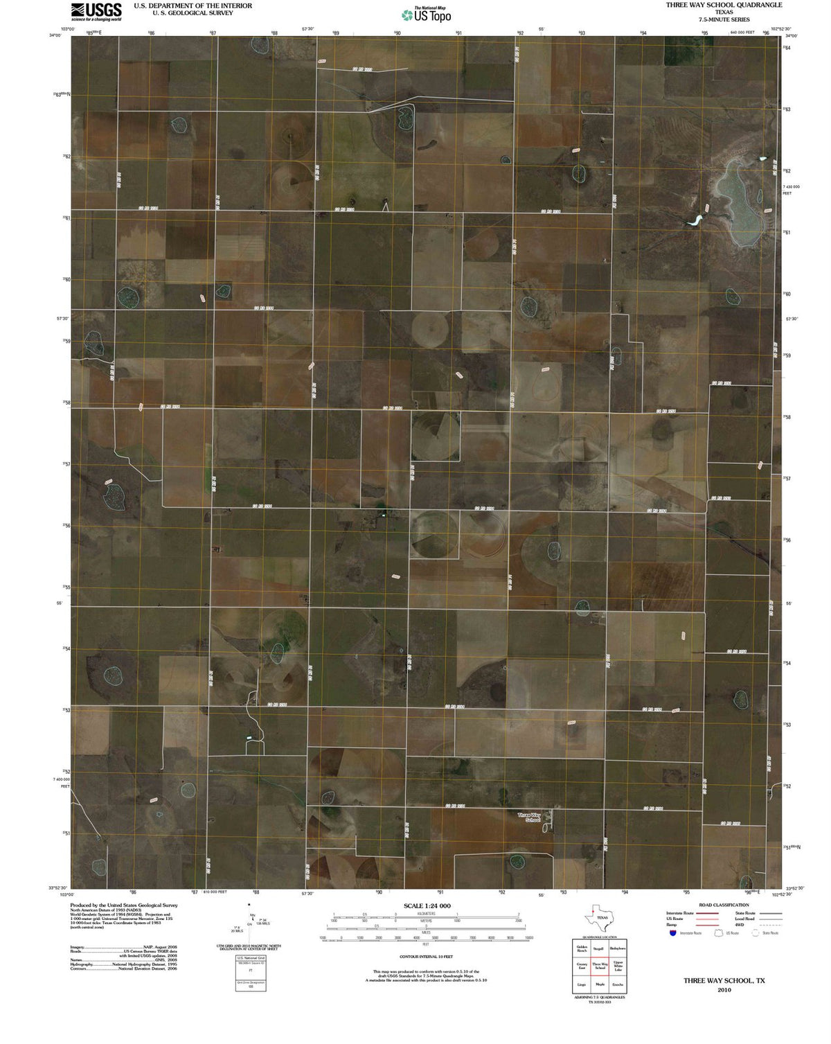 2010 Three Way School, TX - Texas - USGS Topographic Map
