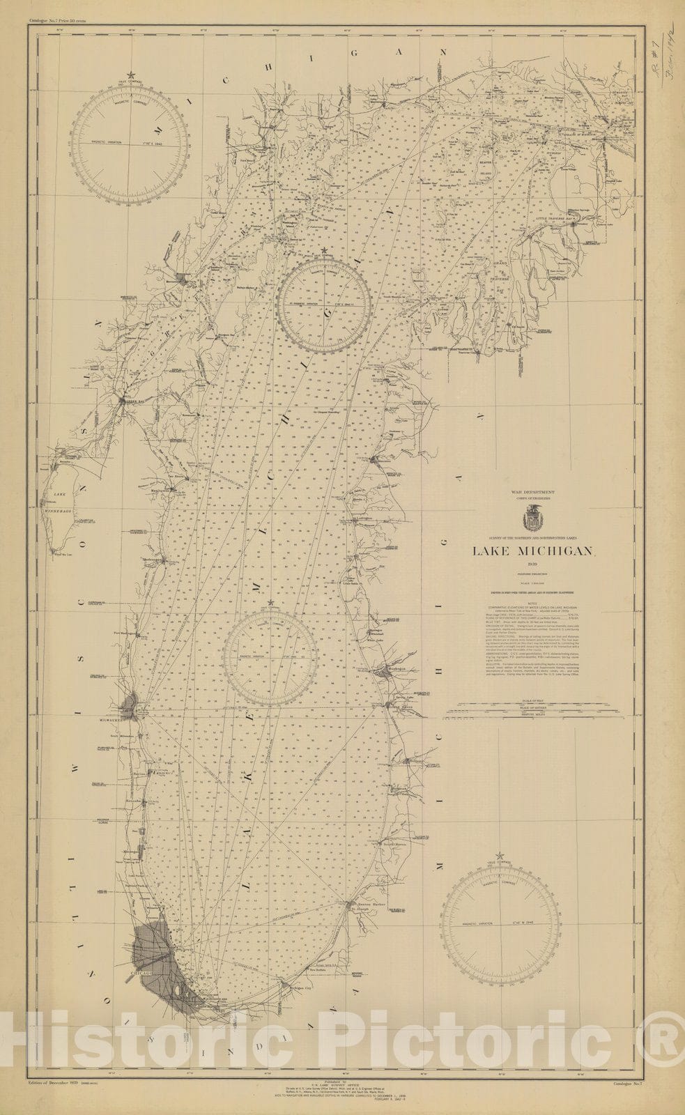 Historic Nautical Map - Lake Michigan, 1939 NOAA Chart - Vintage Wall Art