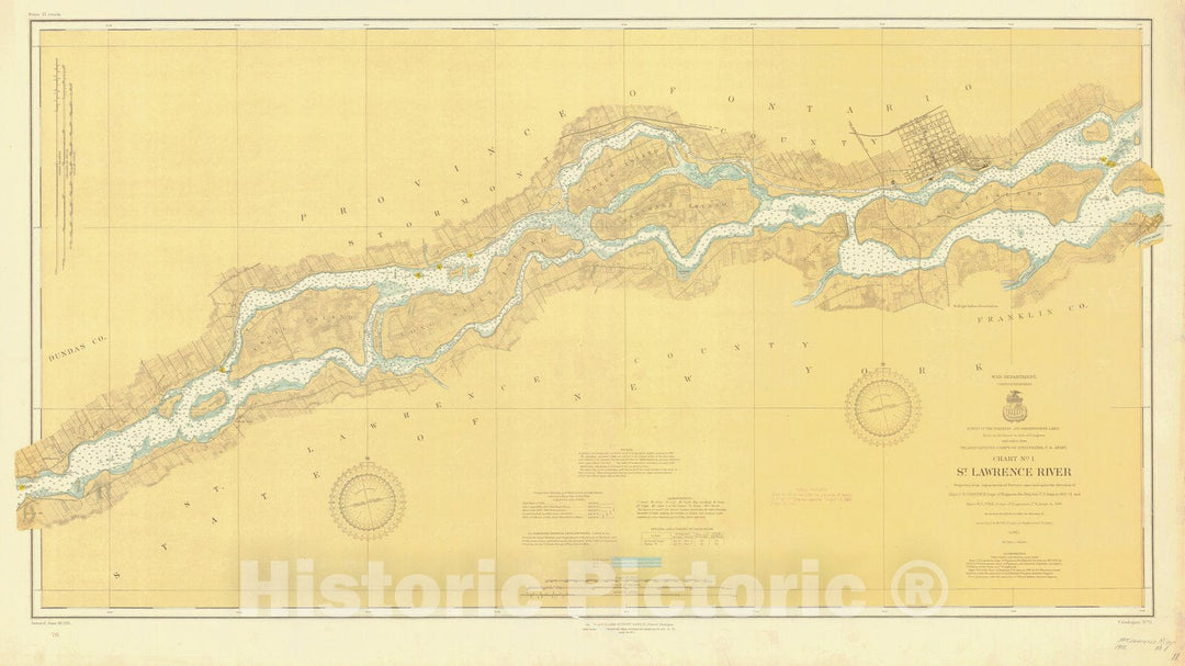 Historic Nautical Map - Chart No.1, St. Lawrence River, 1911 NOAA Chart - Vintage Wall Art