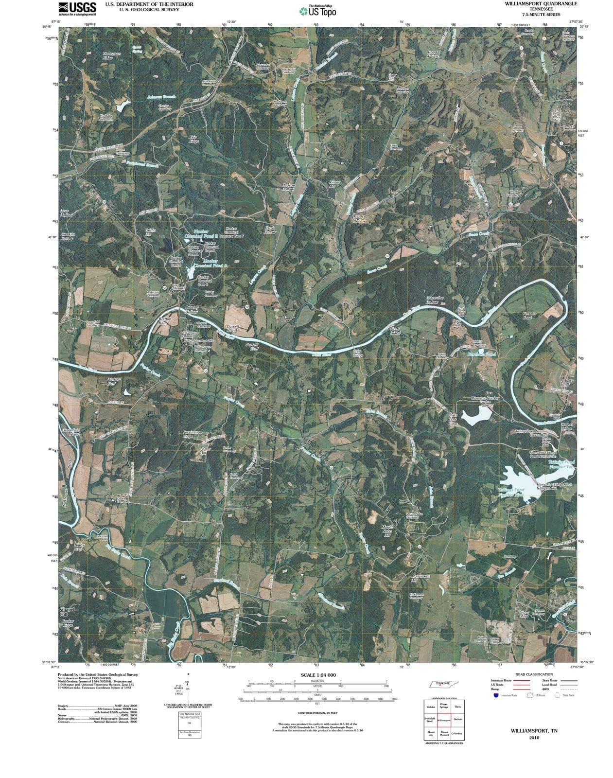 2010 Williamsport, TN - Tennessee - USGS Topographic Map