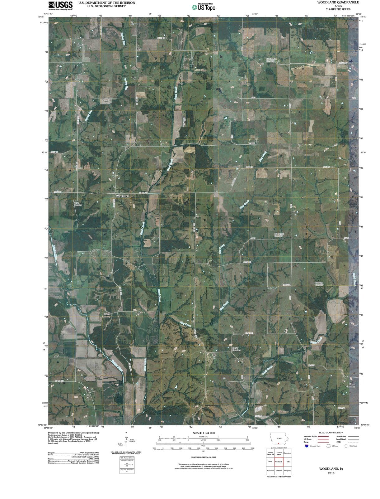 2010 Woodland, IA - Iowa - USGS Topographic Map