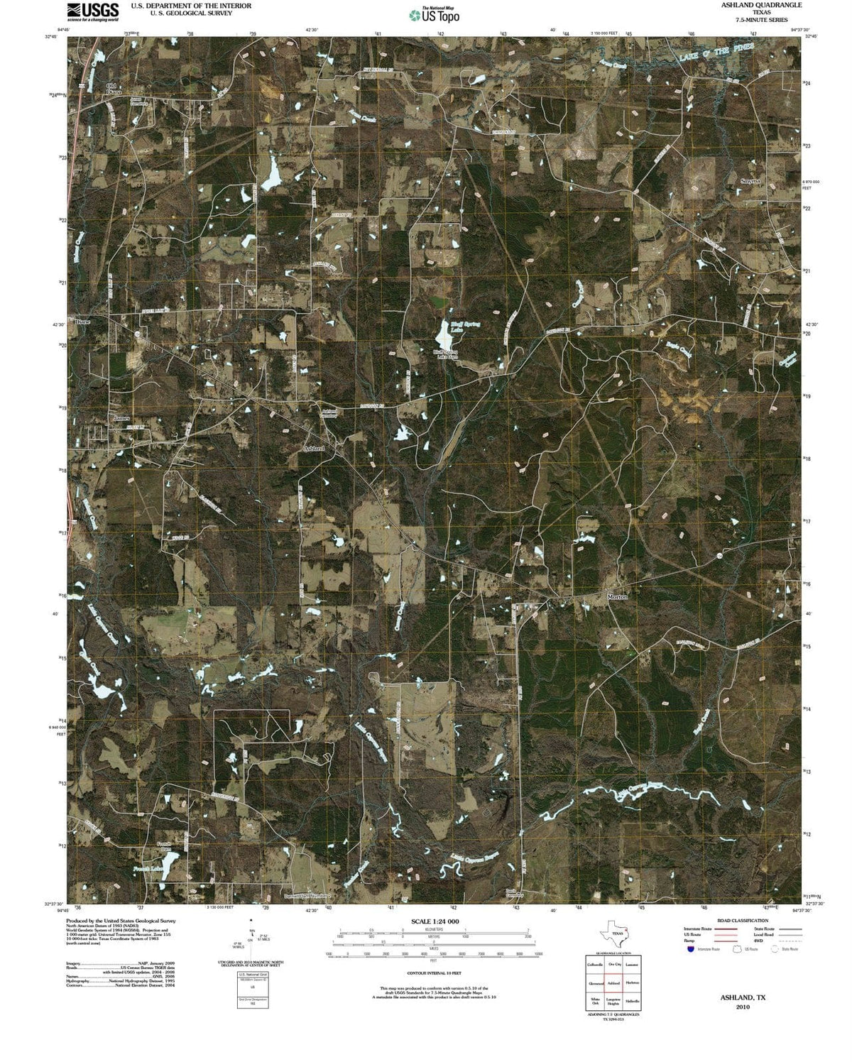 2010 Ashland, TX - Texas - USGS Topographic Map
