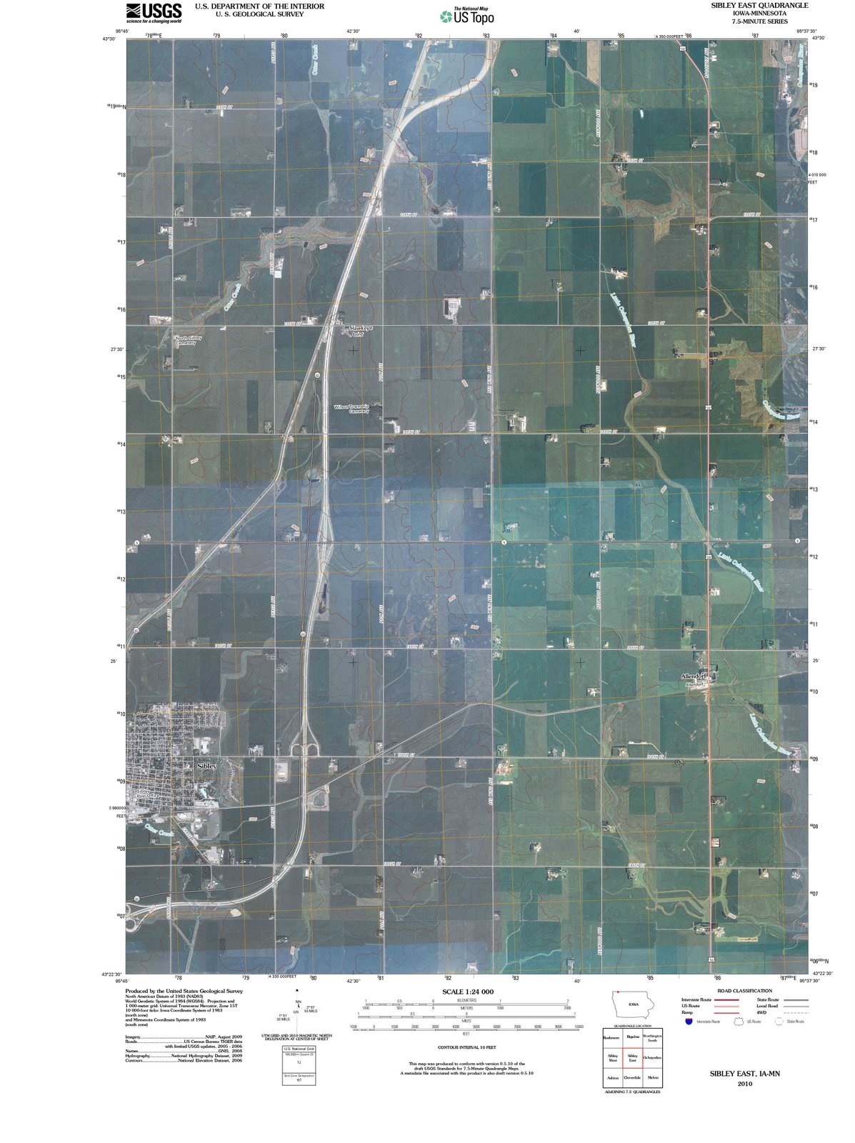 2010 Sibley East, IA - Iowa - USGS Topographic Map